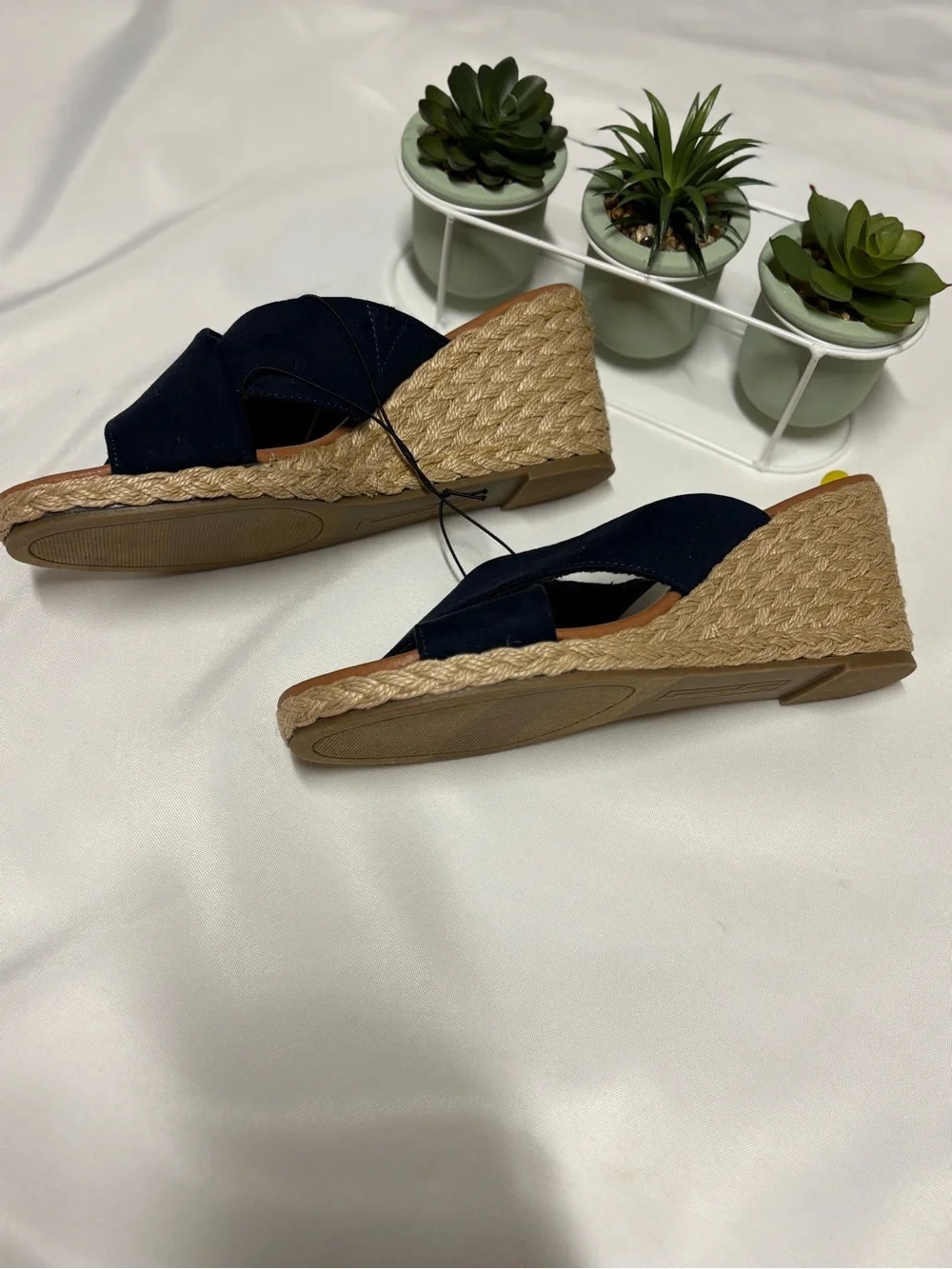 Tommy Bahama Navy Cross-Band Espadrille Wedge Slide